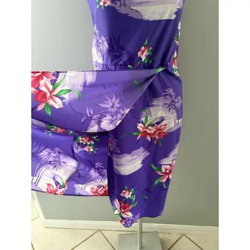 Vintage Hawaiian Dress Size M Purple Floral Sarong Spaghetti Strap Sahib's of HI Size M