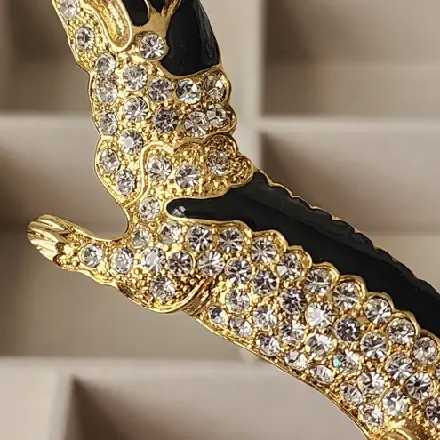 Large Statement Alligator Crocodile Austrian Crystal and Enamel Brooch Pin Gold