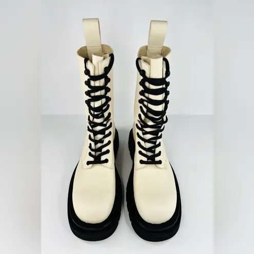 Bottega Veneta Lug Boot Military Calf Leather Lace-up White Combat Boots EU 39.5