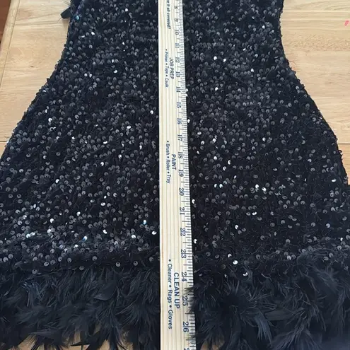 Off Shoulder Sequin Feather Mini Dress Flaxmaker NWOT Black Size M