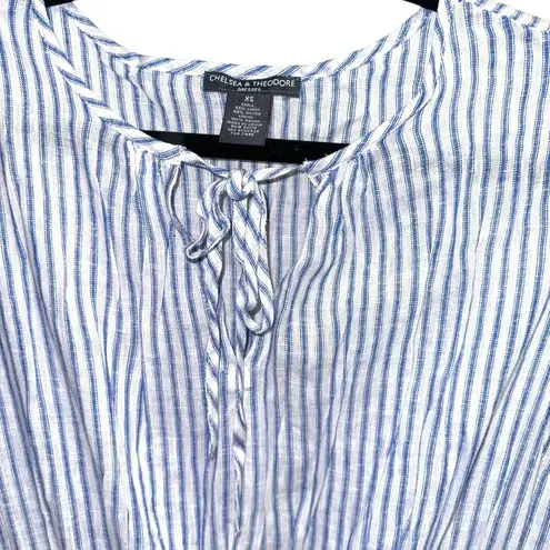 Chelsea & Theodore Blue White Striped Shirred Waist Midi Dress XS