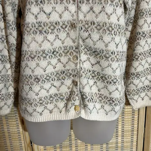 Reba Rose Vintage 1990s Y2K Beige Striped Cardigan Sweater 100% Cotton Small