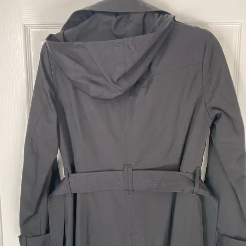 London Fog Black DOUBLE BREASTED HOODED TRENCH COAT WITH WAIST BELT