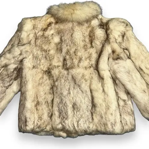 Vintage Bermans Womens Rabbit Fox Fur Coat Jacket Satin Lined Designer Small