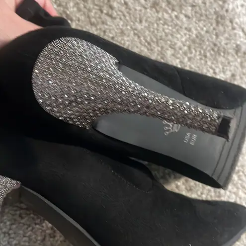 Nina black heeled boots with sparkle stiletto black and silver sock boots Y2k