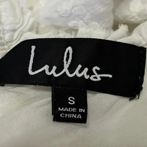 Lulus  White Sleeveless  Eyelet Lace Up V-neck Crop Ruffle Hem Romper Jumpsuit S - Image 6