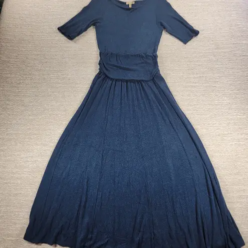 Bordeaux Space-Dye Knit Maxi Dress Womens Large Blue Black Boatneck Stretch