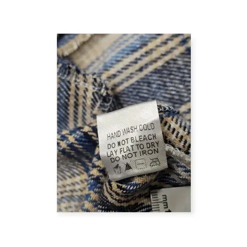 White Birch Plaid Button Down Shacket Women's Small Blue Tan Fuzzy Knit