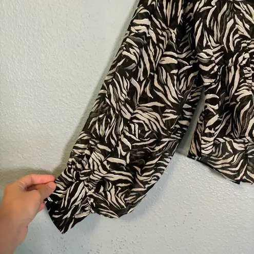 The Kooples Flowing Black and White Zebra Print Sheer V Neck Blouse Size Medium