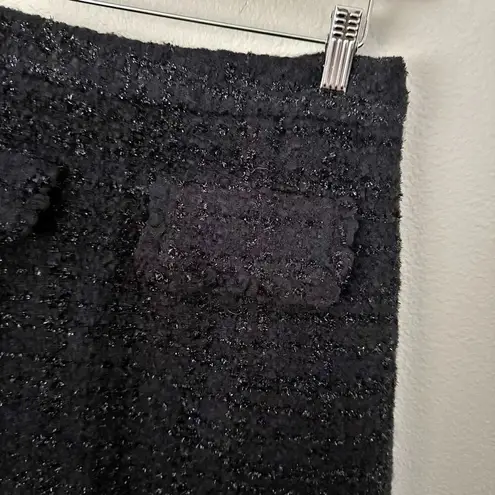 Sail To Sable | Seasonal Black Wool Tweed Skirt Fringe Red Exposed Zipper | 6