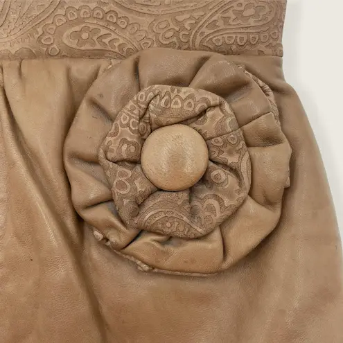 Saddle River Brown Faux Leather Paisley Flower Applique Frame Crossbody Bag
