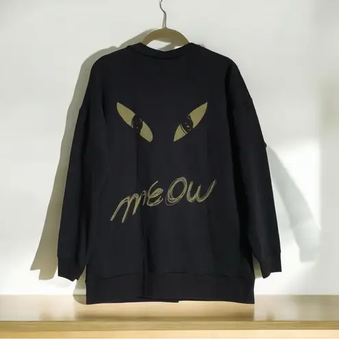 La Fine cat black button up terry cloth cardigan meow meow kitty women’s OS Size undefined