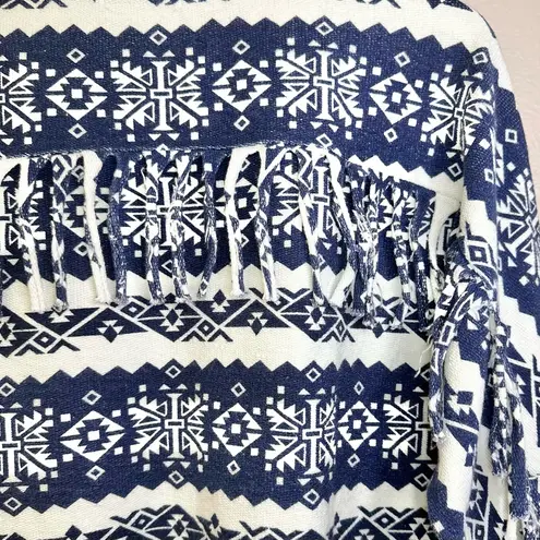 Cotton Citizen Nordic Print V Neck Fringe Detail Pullover Navy Blue