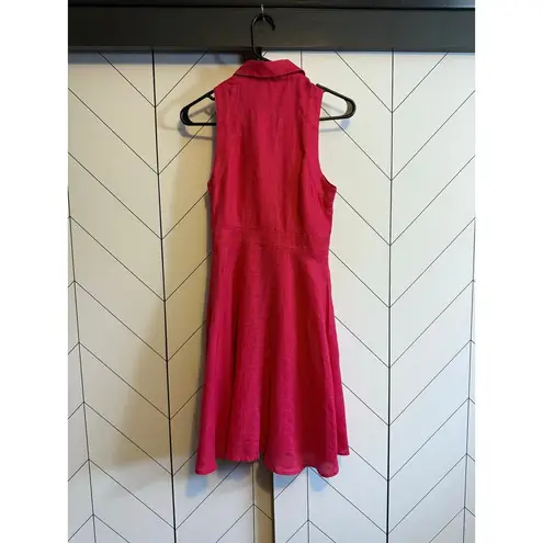 HD in Paris  Anthropologie Women 0 Pink Linen Collared A-line Paneled Shirt Dress