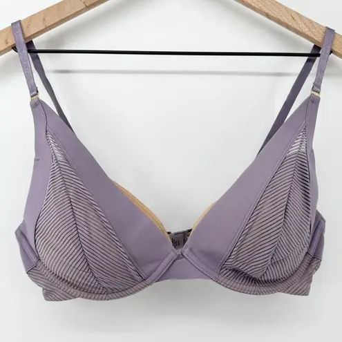 Thirdlove Shadow Stripe Plunge Bra Lavender Purple 34C1/2 Deep V-Neck Adjustable