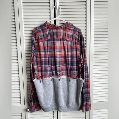 Furst of a Kind Half Flannel Half Sweatshirt with Grommets and Rings Large