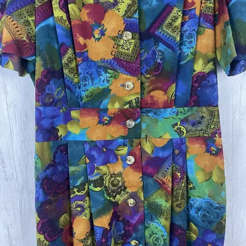 Vintage Via Sant Andrea Dress Women 14 Petite Multicolor Floral Artsy Retro 80s Size 14P