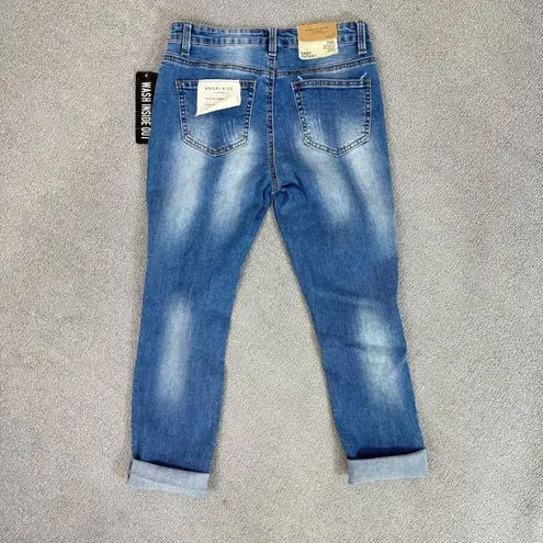 Angel Kiss Pearl Detail Destructed Rolled Cuff Skinny Jeans Blue Juniors 5