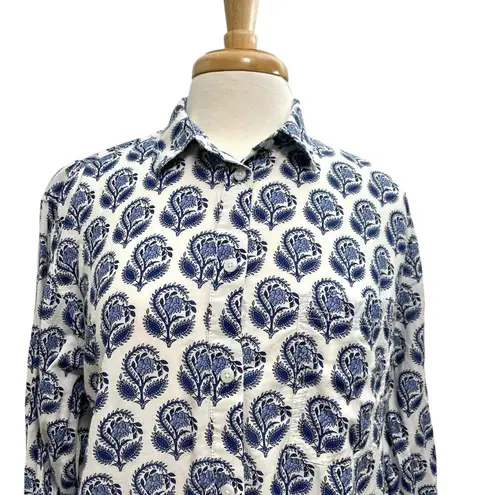 J. Crew Paisley Floral Block Print Button Down Shirt Preppy Blue White size 12