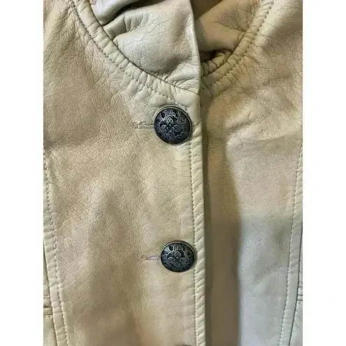 Baccini Womens Faux Leather Jacket Camel Brown Size M Button Front Long Sleeve - Image 2