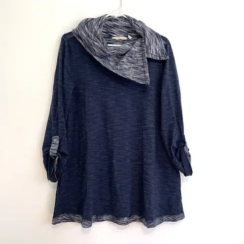 Soft Surroundings Weekending Cowl Neck Pullover Navy Blue 3/4 Roll Tab Sleeve M
