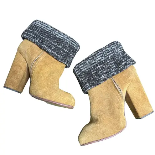 Rachel Comey Colton Ankle Boot Size 6.5 Fold-Over Knit Cuff Tan Suede Sweater