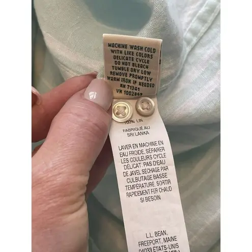 LL Bean Top Womens M Blue White Striped Linen Long Sleeve Button Up Lightweight Size M - Image 4