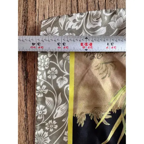 Marina D'Este Black Floral Bird Botanical Silk Scarf Square Shawl made in Italy