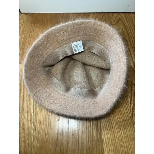DNY Hat Cloche Fitted Womens One Size Beige Angora Fuzzy Bell Bucket Winter