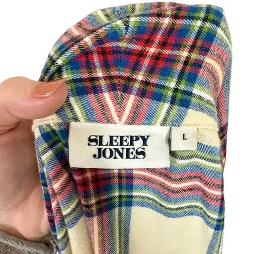 Sleepy Jones Marianne Brushed Cotton Twill Plaid Robe in Camel Red Size L