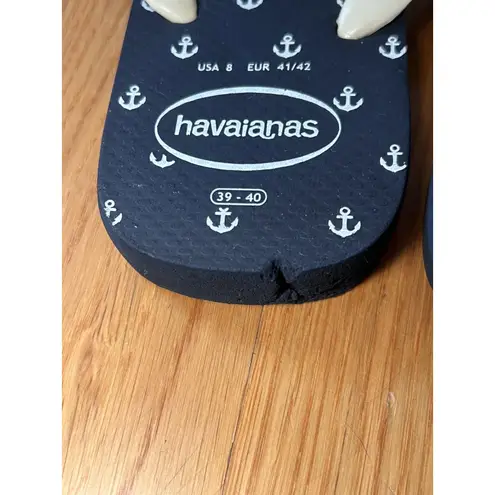 Havaianas Flip Flop Sandals Shoes Mens Size 8 Navy White Anchor Print Beach