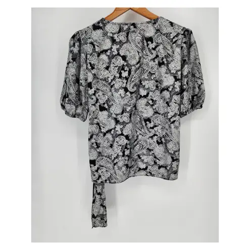 Michael Michael Kors Black & Silver Faux Wrap Blouse Women's Size Medium