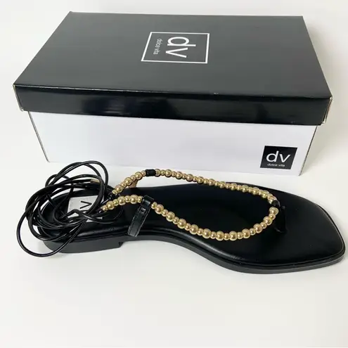 Dolce Vita Black Gold Beaded Lace Up Gladiator Flat Sandals Size 9.5 NEW IN BOX