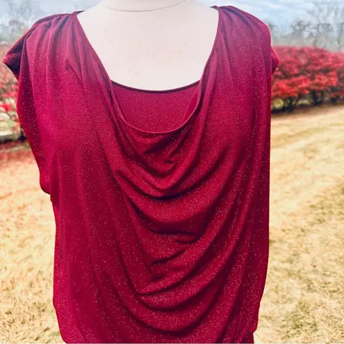 Alice + Olivia  MAROON BURGUNDY WINE GLITTER METALLIC DRAPEY COWL NECK MINI DRESS