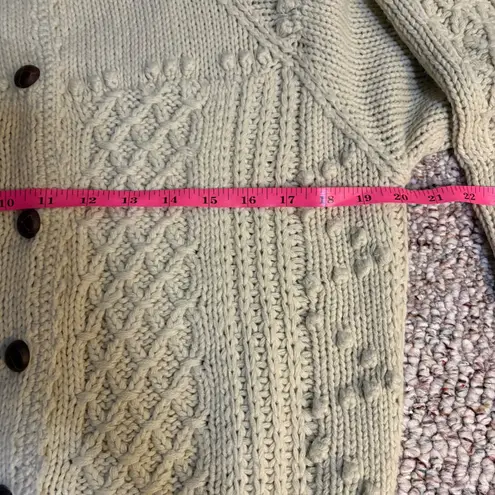 Vintage IVY Knit Cream Cable Knit Button Cardigan Shoulder Pad Sweater Medium