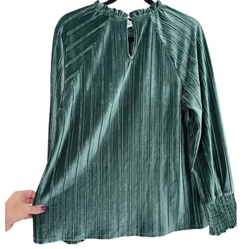 Cable & Gauge NWT Velour Long Sleeve Mock Neck Blouse Top Green Size Large