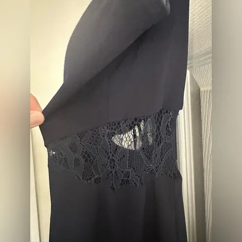 Betsy and Adam Lace-Inset soutache gown dress - navy blue