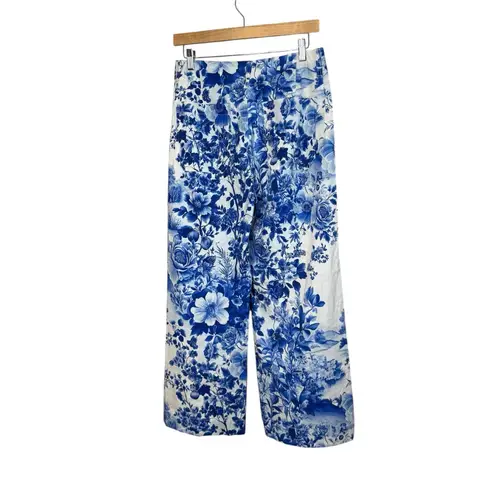 Maeve Anthropologie The Colette Wide Leg Cropped Pants Blue Floral Size 27