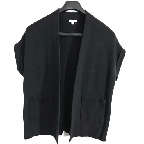 J Jill Knit Duster Cardigan Vest Small Black Open Front Pouch Pockets Relaxed Size undefined