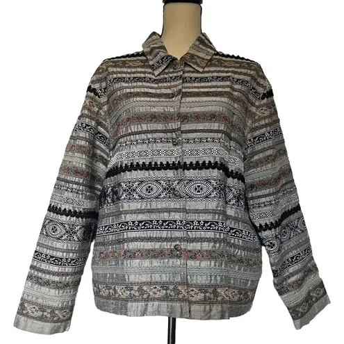 Tantrums Collection Silk Jacquard Womens Jacket 8 Boho Artsy 90s Cottage Retro Tan