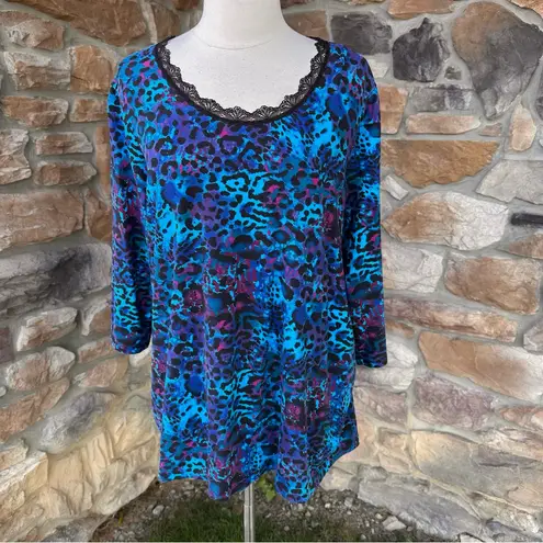 Laura Ashley Blue & Purple Leopard Print Women's Plus Size Top
