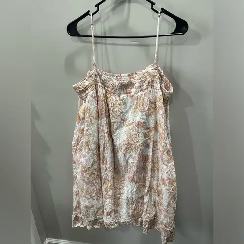 Lucky Brand  Women XL Cream Floral Sleeveless Dress Mini Dress Smocked