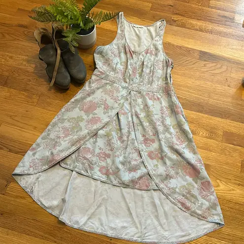 Hinge Women’s Large Retro Blue Pink Floral Flower Denim Jean Dress Shorts