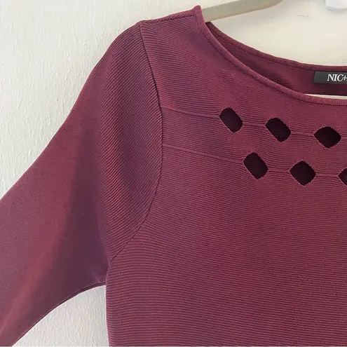 Nic+Zoe Dress Time Out Twirl 3/4 Sleeve Knit Cut Out Dress in Wine Sz M NWT
