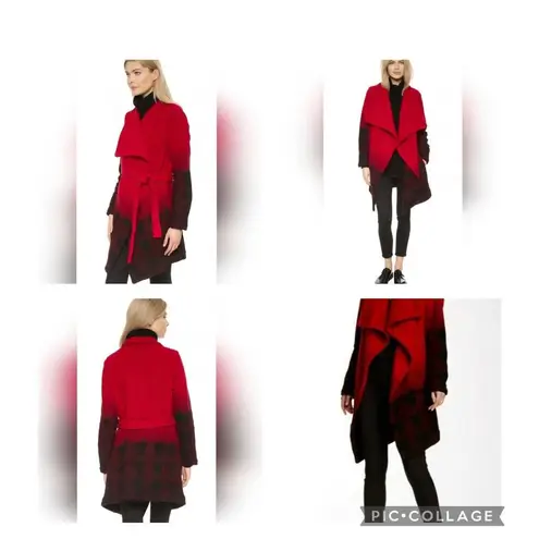 Cupcakes & cashmere 'Brighton' Houndstooth Wrap Coat Wool Belted Size Small Cozy Red