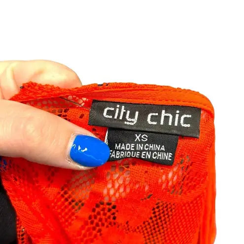 City Chic Neon Orange Open Front Lace Inset Kimono Plus Size 14