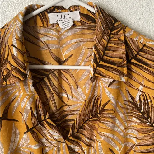 Luxe  Mustard and Brown Leaf Print Blouse