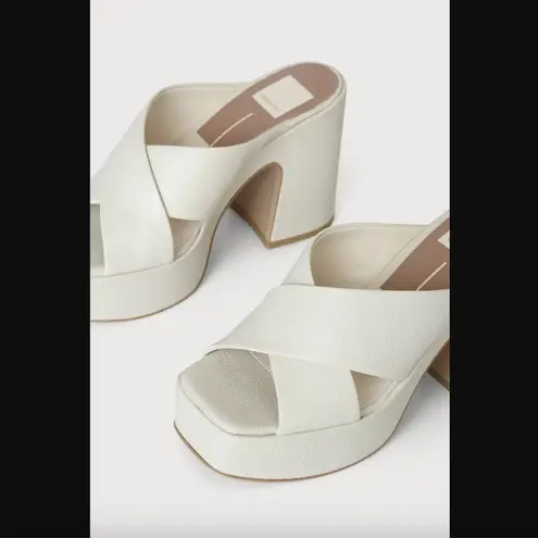 Dolce Vita Wonder Ivory Leather Platform Slide Sandals 9 White