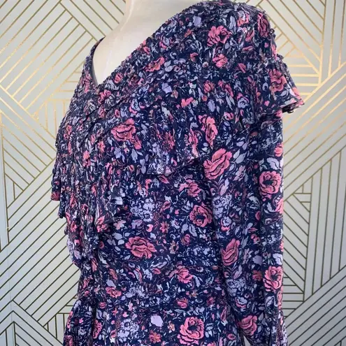 Rebecca Taylor La Vie Toile Fleur Floral Midi Dress Midnight Blue Size Medium