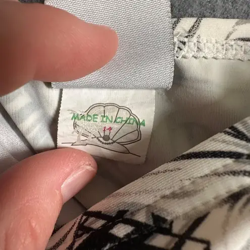 Island Pearls Womens 14 One Piece Tankini Swimsuit Flowy Black White Nylon Blend